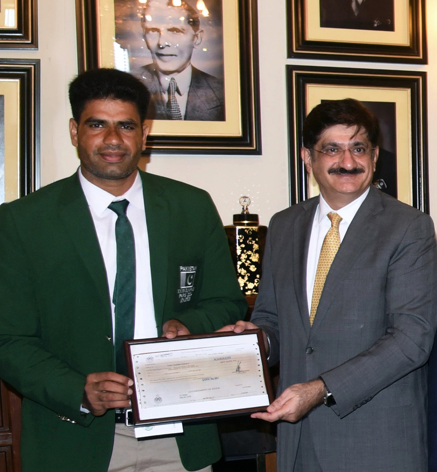National Hero Arshad Nadeem Honored by CM Sindh  at CM house Karachi