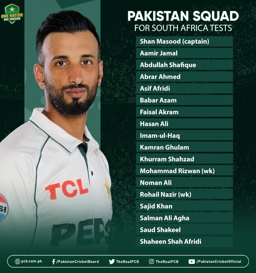 Pakistan Announce 18-Member Squad for South Africa Test Series