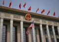 Flags of China and the United States displayed during a period of rising trade and technology tensions