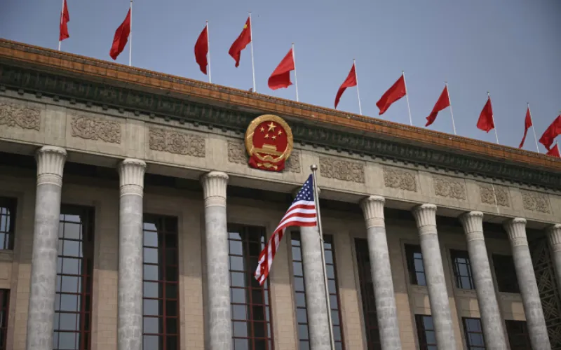 Flags of China and the United States displayed during a period of rising trade and technology tensions