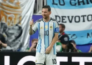 Lionel Messi celebrates his historic World Cup hat-trick