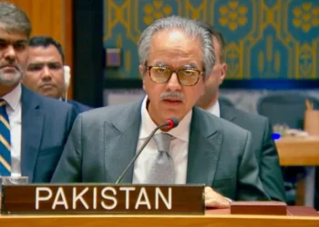 Pakistani diplomat Asim Iftikhar Ahmad addresses the UN Security Council session on Iran nuclear tensions, calling for restraint and diplomacy.