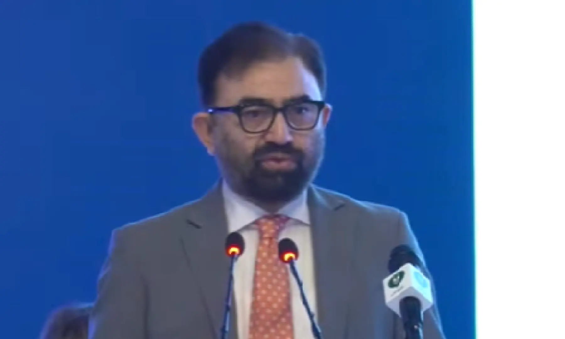 Pakistan Commissioner for Indus Waters Syed Muhammad Mehar Ali Shah speaks at an Indus Waters Treaty seminar in Islamabad.