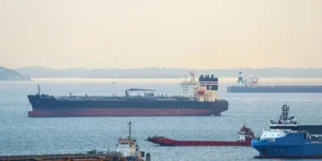 Large crude oil tankers operating in the Gulf near the Strait of Hormuz amid rising freight rates