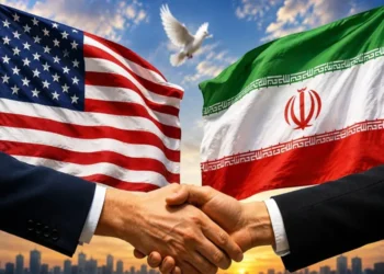 A symbolic image representing US-Iran diplomatic talks after a temporary ceasefire in the Gulf