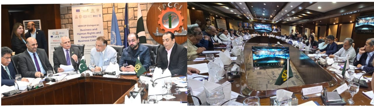 Majyd Aziz speaking at a conference on responsible business conduct and labour-employer cooperation in Islamabad.