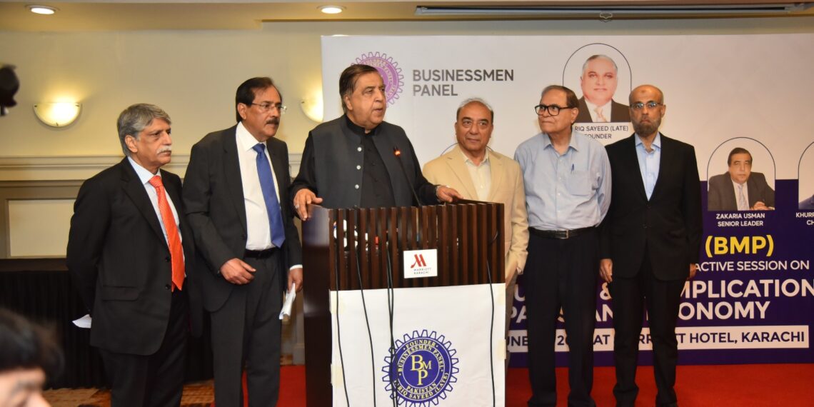 Industrialists and business representatives participating in a policy discussion on Pakistan’s federal budget in Karachi