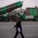 A BrahMos supersonic cruise missile displayed during a defence exhibition as India expands missile exports to Indonesia.