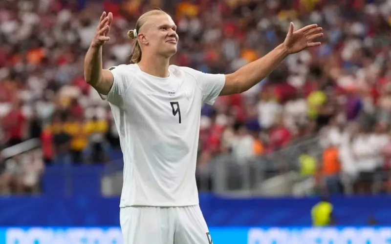Erling Haaland celebrates after scoring the decisive goal in Norway's 2-1 FIFA World Cup 2026 victory over Ivory Coast.