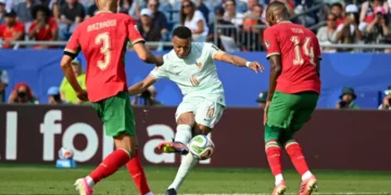 Kylian Mbappe celebrates his goal during France's World Cup quarter-final victory over Morocco.