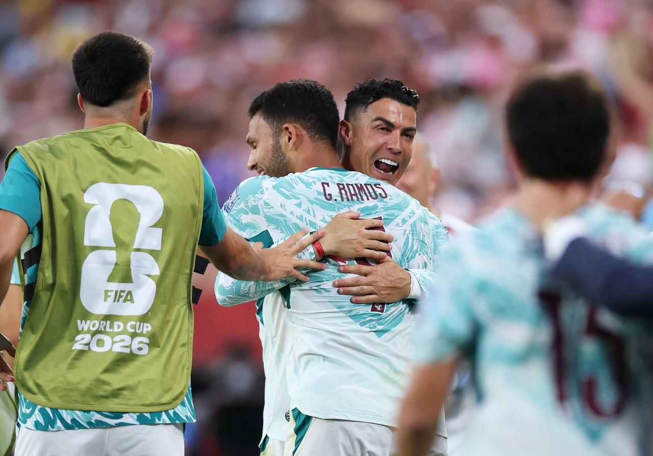 Portugal forward Gonçalo Ramos celebrates after scoring the decisive goal in a 2-1 FIFA World Cup 2026 victory over Croatia.