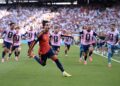Spain's Ferran Torres celebrates his extra-time winner against Argentina in the 2026 FIFA World Cup final at MetLife Stadium.