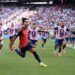 Spain's Ferran Torres celebrates his extra-time winner against Argentina in the 2026 FIFA World Cup final at MetLife Stadium.
