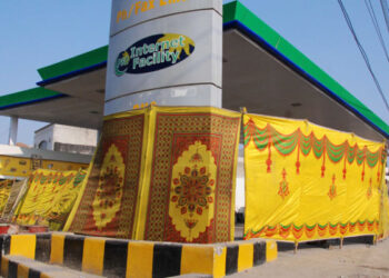 A petrol station in Pakistan as pump owners announce a nationwide strike following failed negotiations with the government.
