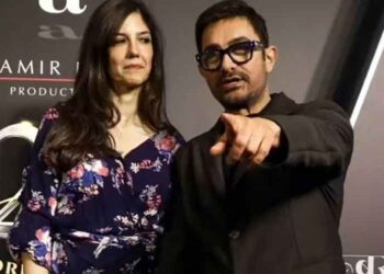 Bollywood actor Aamir Khan with Gauri Spratt following their reported wedding in Mumbai.
