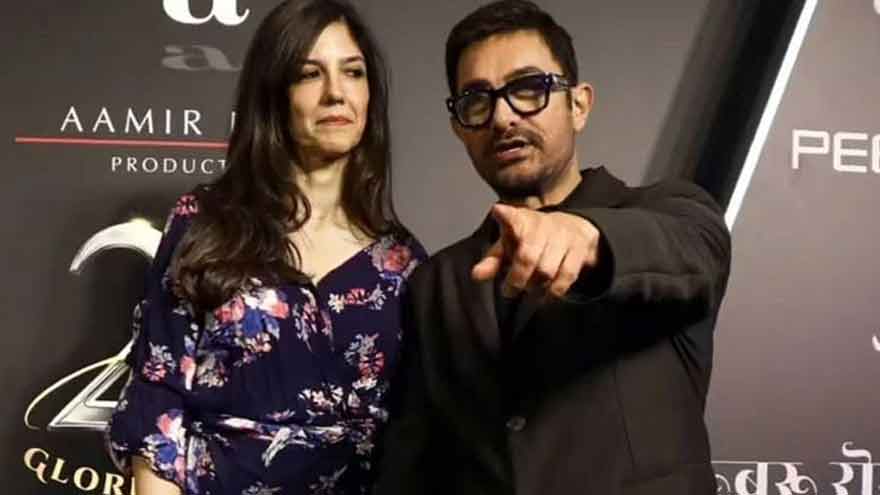 Bollywood actor Aamir Khan with Gauri Spratt following their reported wedding in Mumbai.