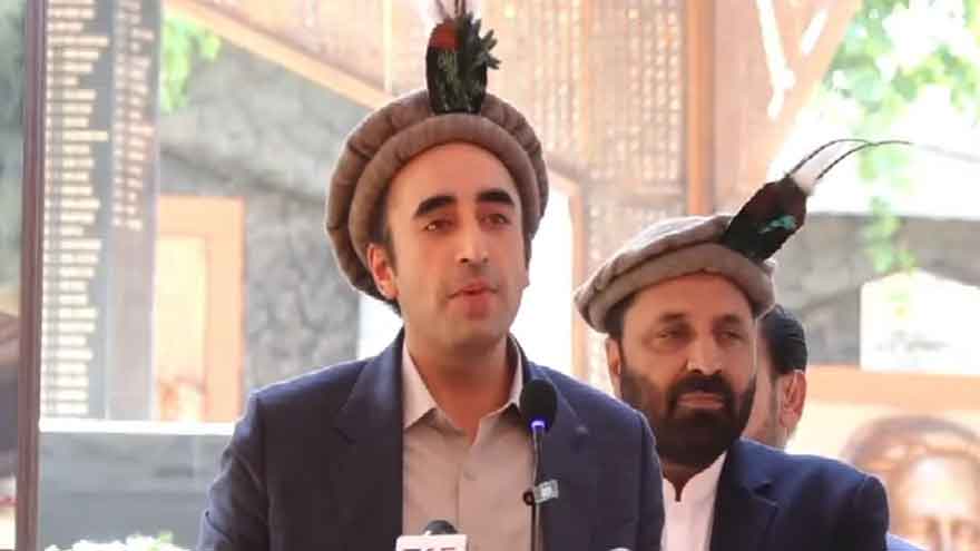 Bilawal Bhutto Zardari speaking during a public ceremony in Gilgit-Baltistan.