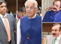 Senior federal ministers address the media while responding to Fazlur Rehman's comments about Pakistan's military martyrs.