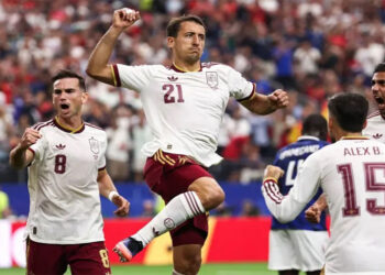 Spain players celebrate their 2-0 victory over France in the FIFA World Cup semi-final.