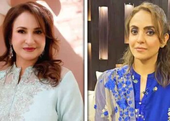 Pakistani actresses Nadia Khan and Saba Faisal amid an online debate over Sajal Aly's television drama scene.
