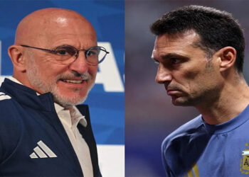 Spain coach Luis de la Fuente and Argentina coach Lionel Scaloni ahead of the FIFA World Cup final in New Jersey.