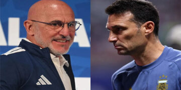 Spain coach Luis de la Fuente and Argentina coach Lionel Scaloni ahead of the FIFA World Cup final in New Jersey.