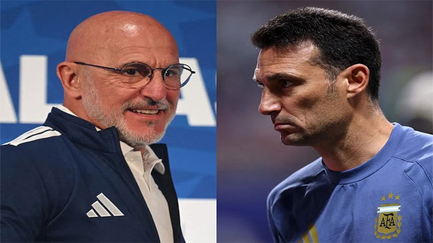 Spain coach Luis de la Fuente and Argentina coach Lionel Scaloni ahead of the FIFA World Cup final in New Jersey.