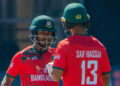 Bangladesh cricket team celebrates its 34-run victory over Zimbabwe in the second T20 International.