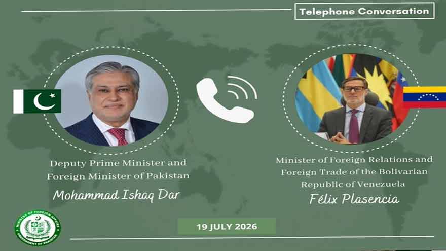 Deputy Prime Minister and Foreign Minister Ishaq Dar during a telephone conversation with Venezuela's Foreign Minister Félix Plasencia on bilateral cooperation.