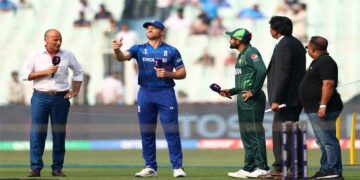 Pakistan and England players during an ODI cricket match ahead of the 2027 World Cup preparations.