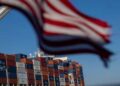 Shipping containers at a US port following the announcement of new tariffs.