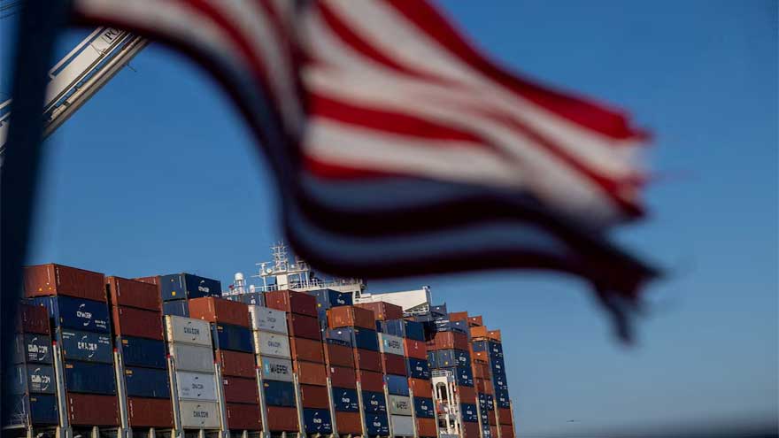 Shipping containers at a US port following the announcement of new tariffs.