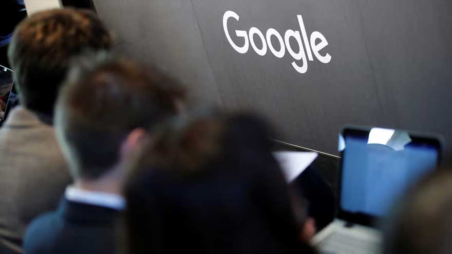 US President Donald Trump and the Google logo following the EU's €890 million antitrust fine.