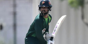Pakistan batter Abdullah Fazal during a training session before the West Indies Test series.