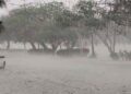 Flooded street in Lahore after overnight monsoon rainfall.