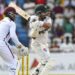 Pakistan batter Shan Masood plays a shot during the first Test against the West Indies at the Brian Lara Cricket Academy.
