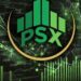 Electronic trading board displaying gains in the Pakistan Stock Exchange KSE-100 Index during Tuesday's trading session.
