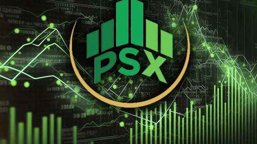 Electronic trading board displaying gains in the Pakistan Stock Exchange KSE-100 Index during Tuesday's trading session.