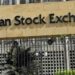 Electronic trading board at the Pakistan Stock Exchange showing the KSE-100 Index falling during Wednesday's trading session.