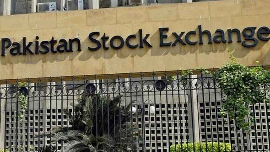 Electronic trading board at the Pakistan Stock Exchange showing the KSE-100 Index falling during Wednesday's trading session.