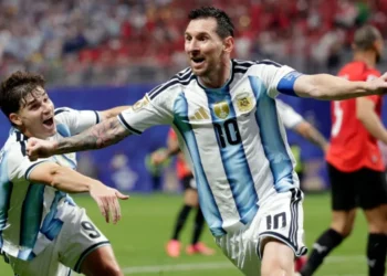 Lionel Messi celebrates after Argentina completed a 3-2 comeback win over Egypt in the FIFA World Cup 2026 Round of 16.