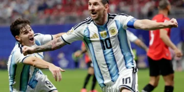 Lionel Messi celebrates after Argentina completed a 3-2 comeback win over Egypt in the FIFA World Cup 2026 Round of 16.