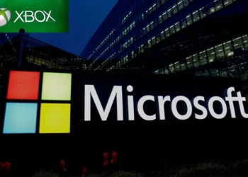 Microsoft logo displayed outside company headquarters following the announcement of Xbox restructuring and workforce reductions.