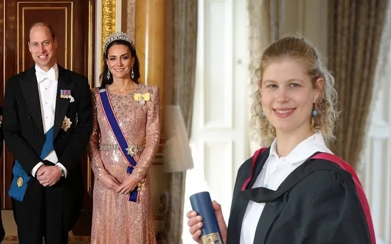 Lady Louise poses with Prince Edward and Sophie, Duchess of Edinburgh, after graduating from the University of St Andrews.