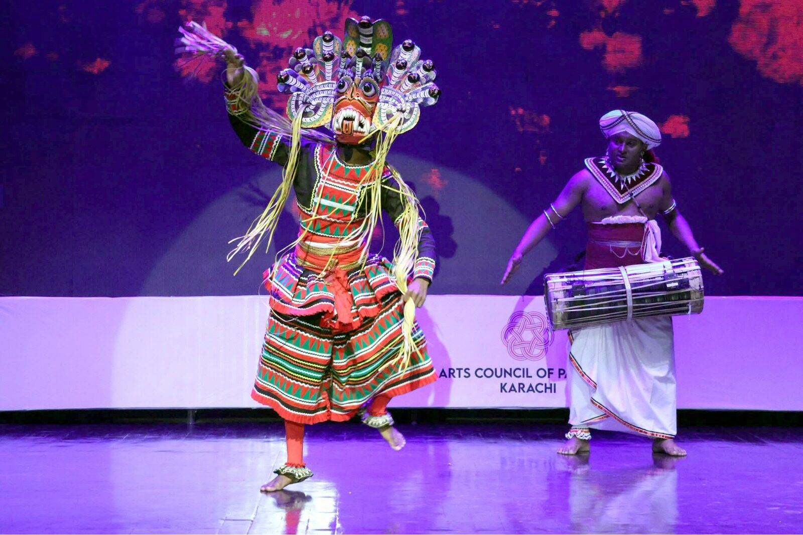 Performers present traditional Sri Lankan dances during the Kanya cultural event at the Arts Council of Pakistan Karachi.