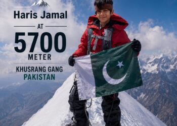 Young Pakistani runner Mohammad Haris Jamal taking part in an outdoor mountain adventure.