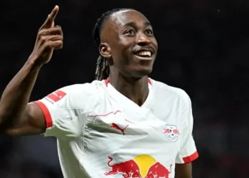 Yan Diomande after signing for Real Madrid following his move from RB Leipzig.
