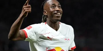 Yan Diomande after signing for Real Madrid following his move from RB Leipzig.