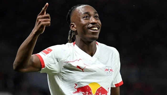 Yan Diomande after signing for Real Madrid following his move from RB Leipzig.