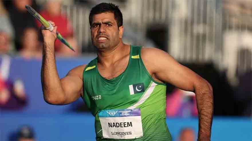 Pakistan's Arshad Nadeem during the men's javelin throw final at the Commonwealth Games in Glasgow